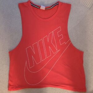 Nike Coral Crop Muscle Tank with White Outline Logo